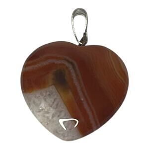 Vintage Agate Heart Pendant Banded Carnelian Druzy Quartz Stone Charm